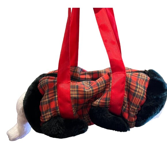 Cat Purse Girl Black & White Cat Stuffed Plush Red Plaid 12” Length - Small - Picture 2 of 5